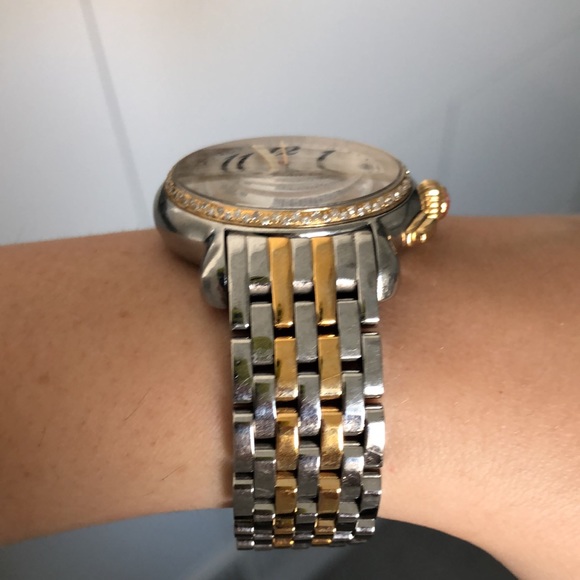 MICHELE DIAMOND 2 TONE WATCH + FREE BLUE REPLACEABLE BAND - Picture 3 of 12